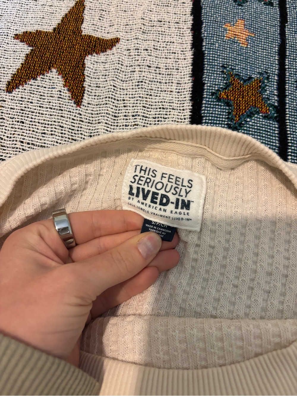 American Eagle Cream Waffle-Knit Pullover - Picture 4 of 9